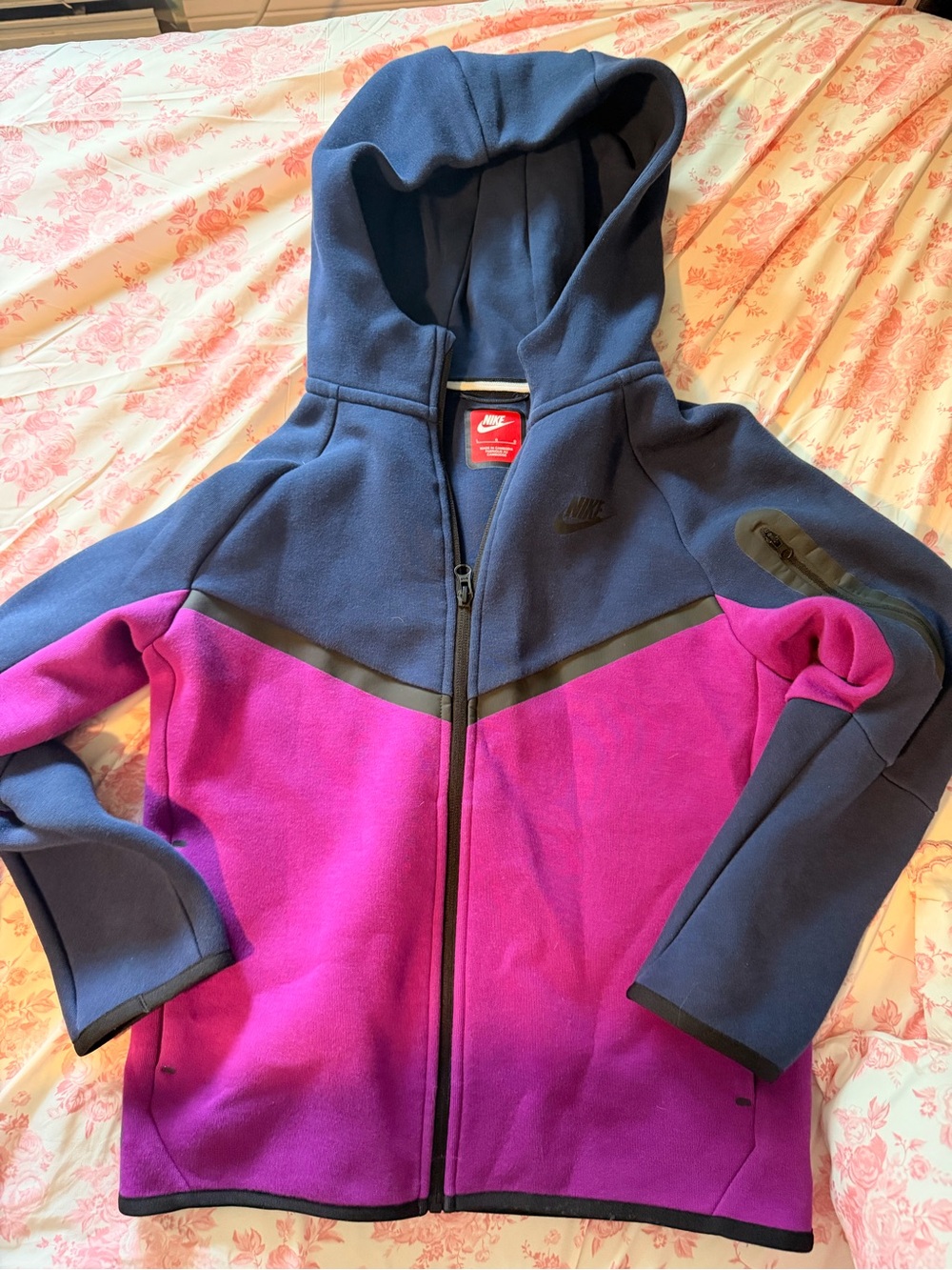 Nike Tech Purple Zip-Up Hooded Jacket with Navy Blue Trim